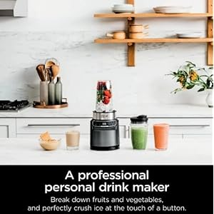 Ninja BN401-A Nutri Pro Compact Personal Blender, Auto-iQ Technology, 1100-Peak-Watts, for Frozen Drinks, Smoothies, Sauces & More, With To-Go Cups & Spout Lids, Gray Ninja BN401 A Nutri Pro Compact Personal Blender Auto iQ Technology 1100 Peak Watts for Frozen Drinks Smoothies Sauces More With To Go Cups Spout Lids Gray