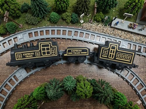 Image of Battery Operated Express Train Set for Boy | Railway Track Toy with Engine, Coal & Passenger Coach | 14 Piece Realistic Train Play Set