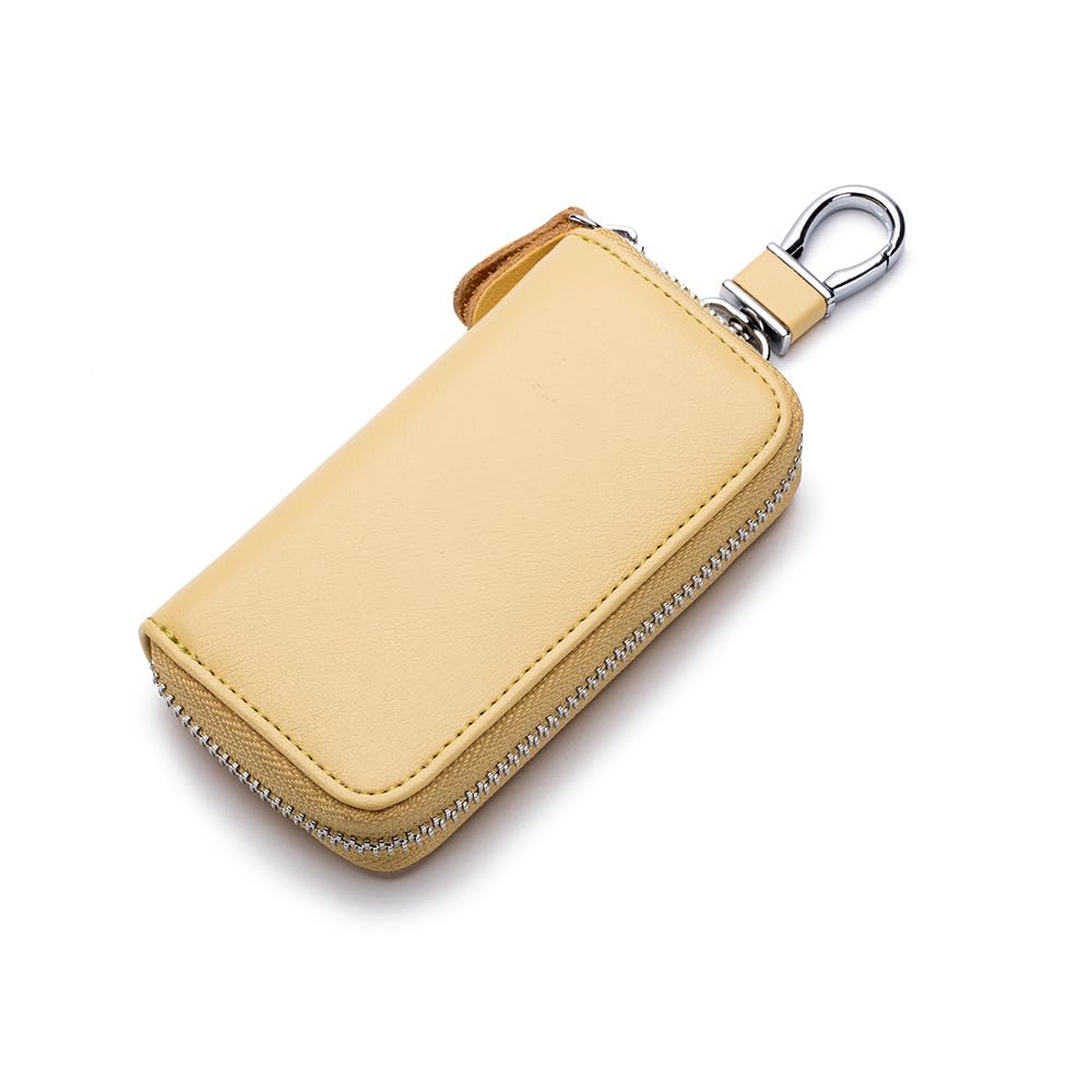 Men's And Women's Genuine Leather Case Wallet Mini Coin Zipper Universal Car Multifunctional Household Use Purse (Yellow,L 4.3 in x W 2.3 in x H 0.9 in)