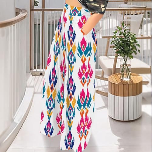 High Waisted Palazzo Pants for Women Casual Flowy Boho Print Wide Leg Pants Beach Vacation Outfits with Pockets4