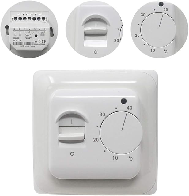 KETOTEK Manual Underfloor Heating Thermostats 220V 16A, Electric Underfloor Heating Controller Mechanical Room Thermostat with Floor Sensor Probe