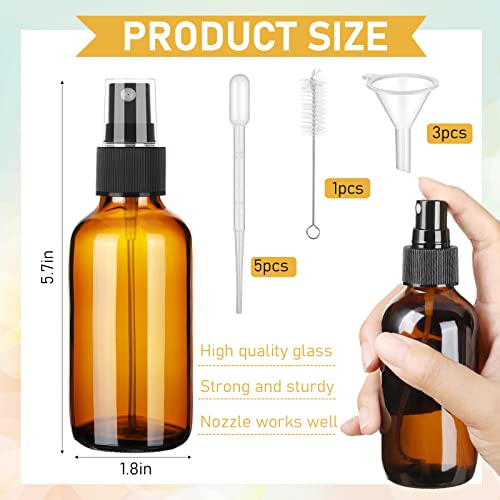Yungyan 100 Pcs 4 oz Mini Glass Spray Bottles Empty Small Essential Oil Bottles Fine Mist with 3 Funnel 5 Dropper Cleaning Brush for Hair Travel Plants Perfumes(Brown)2