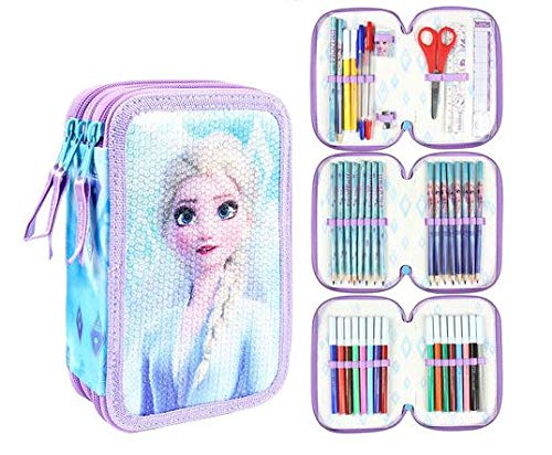 アナと雪の女王2 三層ペンケースとステーショナリーセット エルサ 文房具 プレゼント 誕生日 お祝い 子供 色鉛筆 フェルトペン はさみ 定規 筆入れ [並行輸入品]