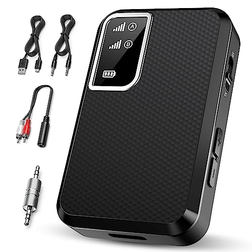 Image of Swiitech Bluetooth Transmitter Receiver, 2-in-1 Aux Bluetooth Adapter for Car, Portable 5.3 Bluetooth Car Adapter, for TV AptX Low Latency& HD, Pairs 2 Devices Simultaneously, LED Display Screen