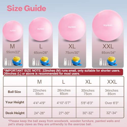 Image of kisnbld Exercise Ball, Extra Thick Yoga Ball for Workout Pregnancy Stability, 4 Sizes Anti-Burst Balance Ball with Foot Pump - Heavy Duty Fitness Ball Chair for Office, Home & Gym