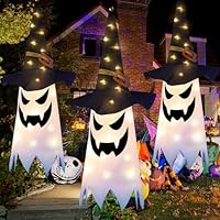 TJYAEKLTD Halloween Decorations, Hanging Lighted Glowing Ghost with Einen Hexenhut, 3 Pack 80x25cm Halloween Deko Outdoor Innen Lrgendwo Hin (White)
