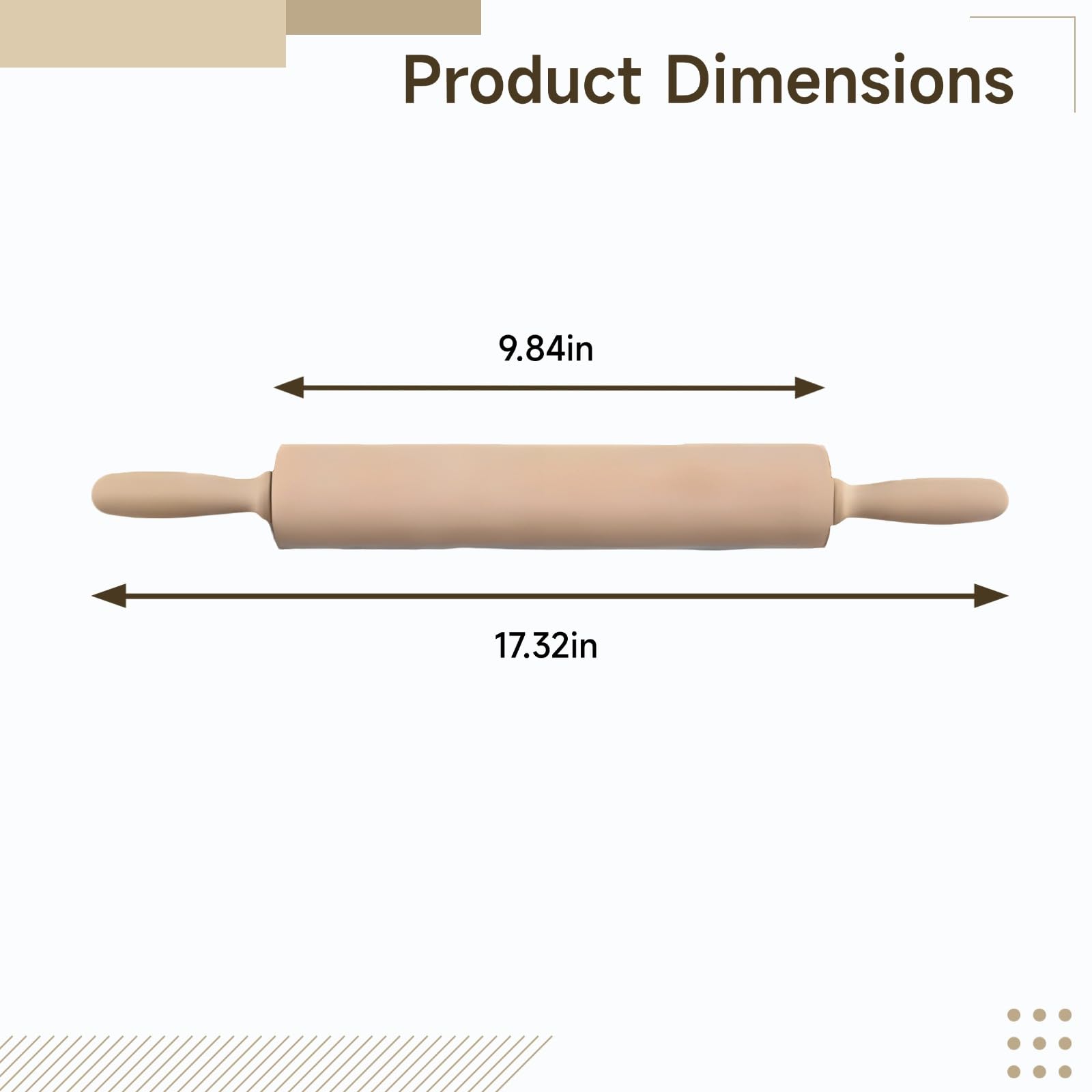 Lot de 2 rouleaux à pâtisserie en bois de hêtre, tube de 25 cm, bâton assorti, poignées confortables, rotation à 360 degrés, format compact, facile à nettoyer, bois brun clair