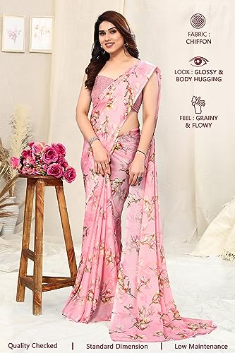 Image of MIRCHI FASHION Women Saree Chiffon Floral Printed | Breathable Lightweight Sari for Regular Home and Office Wear with Blouse Piece