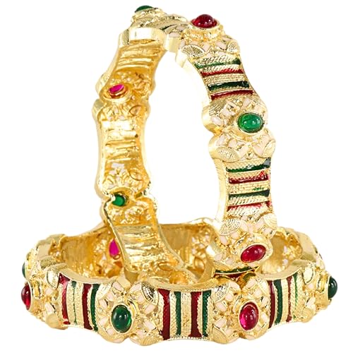 NMII Traditional Gold Plated Metal Bangles Kada Set For Women & Girls With Multi Zircon Stone | Women's Bangles | Premium Kada Set For Wedding, Occasions Fashion Jewelry - (MAH134-GoldMulti-2.4) Deal