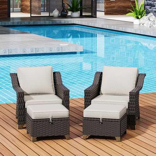 Image of 4 Piece Patio Furniture Set, Wicker Outdoor Conversation Set | Patio Chair Set with Olefin Removable Cushion, All-Weather Outdoor Couch with Deep Seat for Porch, Deck and Backyard, Beige