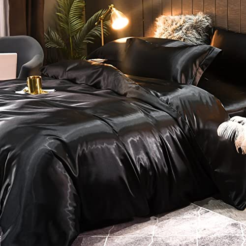 Juego de ropa de cama de seda de morera para verano, funda de edredón y sábana, agradable al tacto, satén de seda, tamaño Queen, 200 x 230 cm, juego de 4 piezas