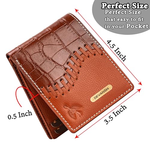 Image of HORNBULL Men's Personalized Wallet I Customized Slim Stylish Leather Purse with Name I Unique Birthday Gift for Men Boy Love Husband (Rust Dark)