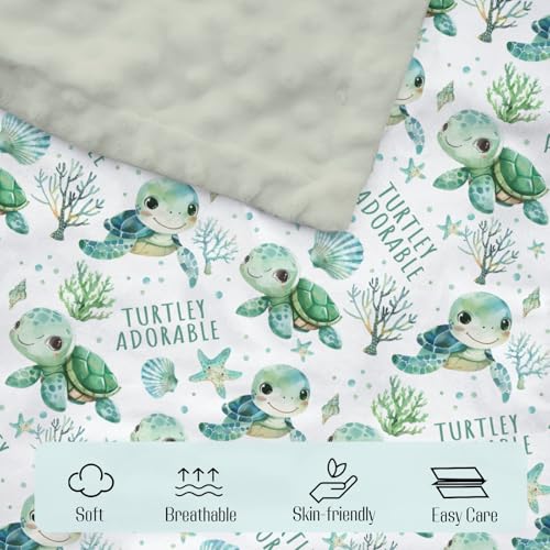 Image of Mink Baby Boy Girl Blankets Under the Sea Animal Turtle, Ocean Creature Marine Lift Double Layer Dotted Backing Receiving Swaddle, Newborn Infant Toddler Nursery Crib Bedding Shower Gift 30x40
