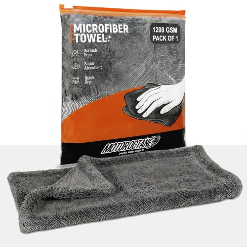 Image of Microfiber Car Cleaning Cloth 1200 GSM | Thick Dual-Sided Towel for Car & Bike | 40x40 cm | Multipurpose Ultra-Soft Edgeless, Lint-Free, Scratch-Free, Fast-Drying, Reusable | Pack of 1