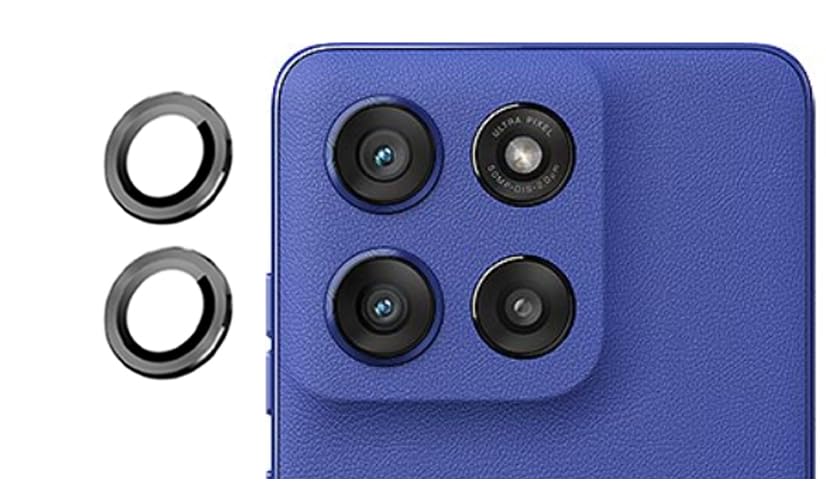 Image of imluckies Camera Ring Lens Protector (Aluminum with Tempered Glass) Compatible for Moto Edge 60 Stylus - Black (Pack of 2 rings)