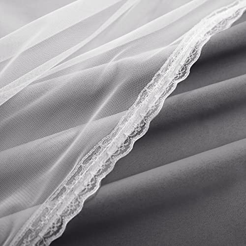 Image of Dark Grey Blackout Curtains 96 Inch Length with White Sheer Voile - Double Layered Mix and Match Nursery Grommet Curtains for Living Room,52 by 96 in, 2 Pieces