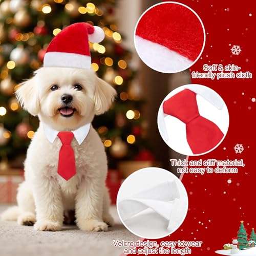 MELLIEX 2 Stück Weihnachten Hundekostüm, Hunde Katzen Weihnachtsmützen und Krawatte Weihnachtskostüm Zubehör Set für Haustier