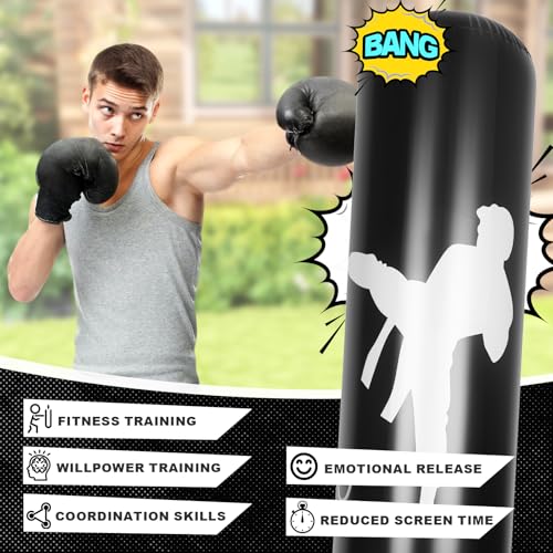 Zourglow Boxsack für Jugendliche, 160cm Aufblasbarer Stehender Boxsacks mit Pumpe, Geschenk für Jungen Mädchen 3-12 Jahre, Größere Stabile Boxsäule zum MMA, Karate, Taekwondo Training
