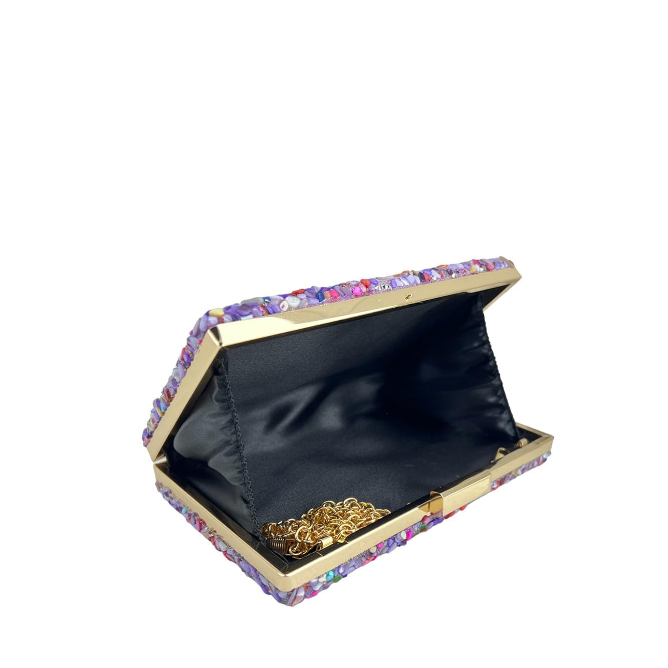 MODELISA - Bolso Clutch Cartera De Mano Cadena De Hombro Piedras Boda Noche Evento Mujer