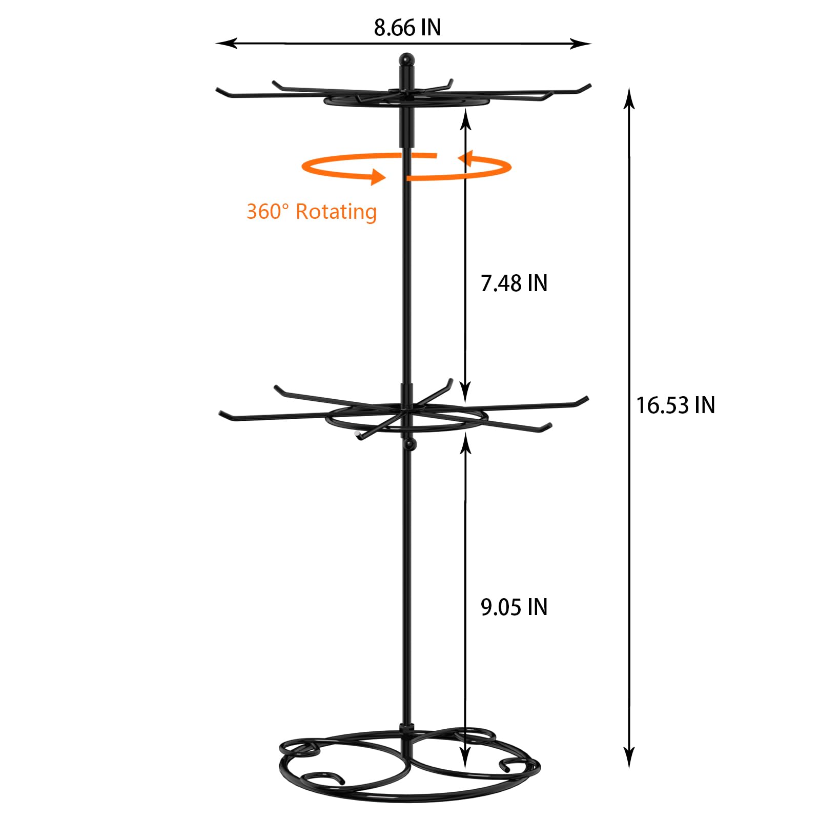 JHJFRAWY Jewelry Stand Organizer, 2-Tier Rotating Necklace Organizer, Spinning Jewelry Keychain Display Tree with 12 Hooks, Easy Assembly for Bedroom and Retail
