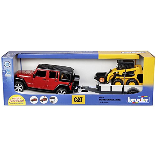 Jeep WRANGLER Bruder 02925 miniature rouge avec remorque et chargeur Caterpillar