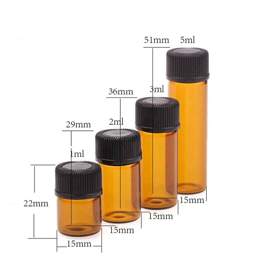 Bottigliette Oli Essenziali 1ml - 100 Pezzi, Vetro Ambrato Con Tappo Nero - Foto 2