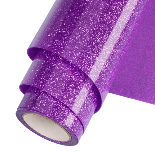 WOOGLITTER Purple Glitter HTV Heat Transfer Vinyl Roll 12inch x 10 ft for T-Shirt Crafts Glitter Iron on Vinyl Suitable for All Cutter Machines Easy to Cut & Weed for Heat Vinyl Design
