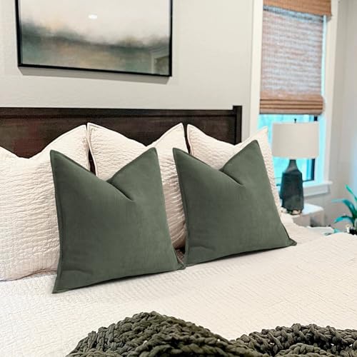 ZWJD Army Green Pillow Covers 26x26 Set of 2 Chenille Throw Pillow Covers with Elegant Design Soft and Luxurious Decorative Throw Pillows for Couch, Bed, and Home Decor