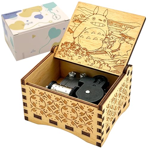 Vintage Engraved Wooden Wind Up Music Box for Kids Adult -My Neighbor Totor