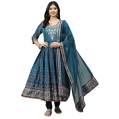 Image of BIBA Women Cotton Anarkali Kurta Churidar Suit Set