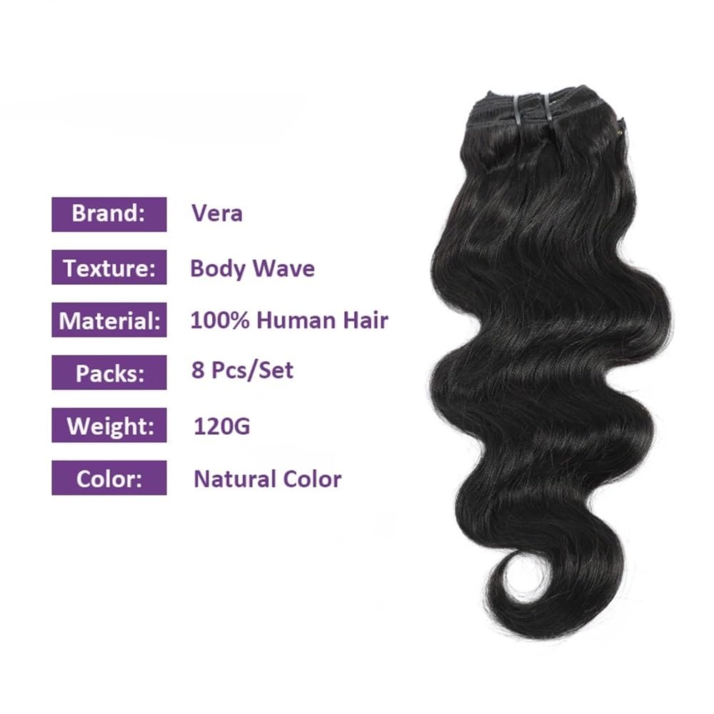 peruka Przedłużki do włosów Clip-In Body Wave 8 szt. z ludzkich Natural Black Do przerzedzających się włosów(20inches,120g-1 pack)