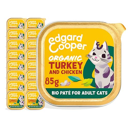 Edgard & Cooper Organic Grain Free Wet Cat Food Pate (Organic Turkey 16 x 85g Cups), Natural Cat Food for Sterilized Adult Cats with High Protein, No Added Sugar