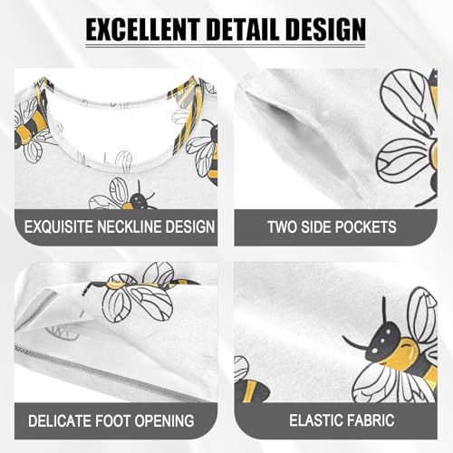 ALAZA Cute Bee on White Pajamas Short Sleeve 2 Piece Sleepwear Top and Bottom Pajama Set Unisex4