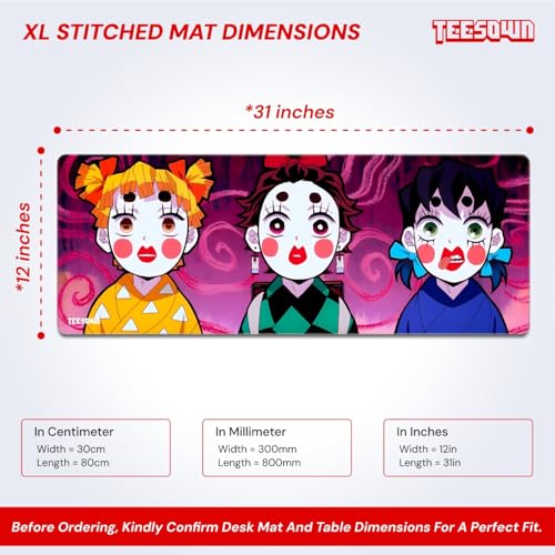 Image of Stitched Demon Slayer Anime Extended Mousepad (12x31) for Laptop, Desktop, PC and Gaming Deskmat (Stitched Edges, XL)