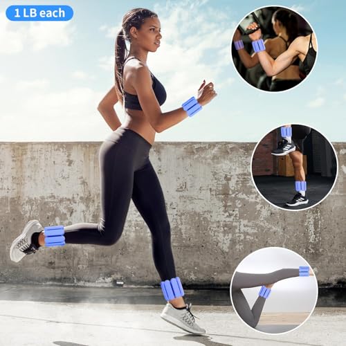 Image of Adjustable Ankle Weights for Women Men,Wrist Weights set for Walking Running,1 Pair (1Lbs Each) Silicone Workout Weights for gym fitness, Jogging,yoga,pilates,strength training,physical therapy