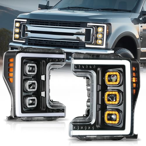 Auto Dynasty Headlights Assembly Compatible with 2017 2018 2019 Ford F250 F350 F450 Super Duty Full LED DRL Head Lamp with Projector Beam Black Housing Amber Corner