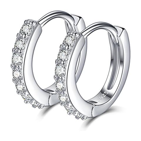 SELOVO 925 Sterling Silver 12mm Small Hinged Hoop Earrings Sleeper Cubic Zirconia Cover
