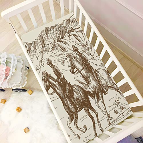 Western Desert Cowboy Crib Sheets For Boys And Girls, Fitted Baby Crib Sheets Soft And Breathable Mini Crib Sheets 52 X 28 Inches #TOP4