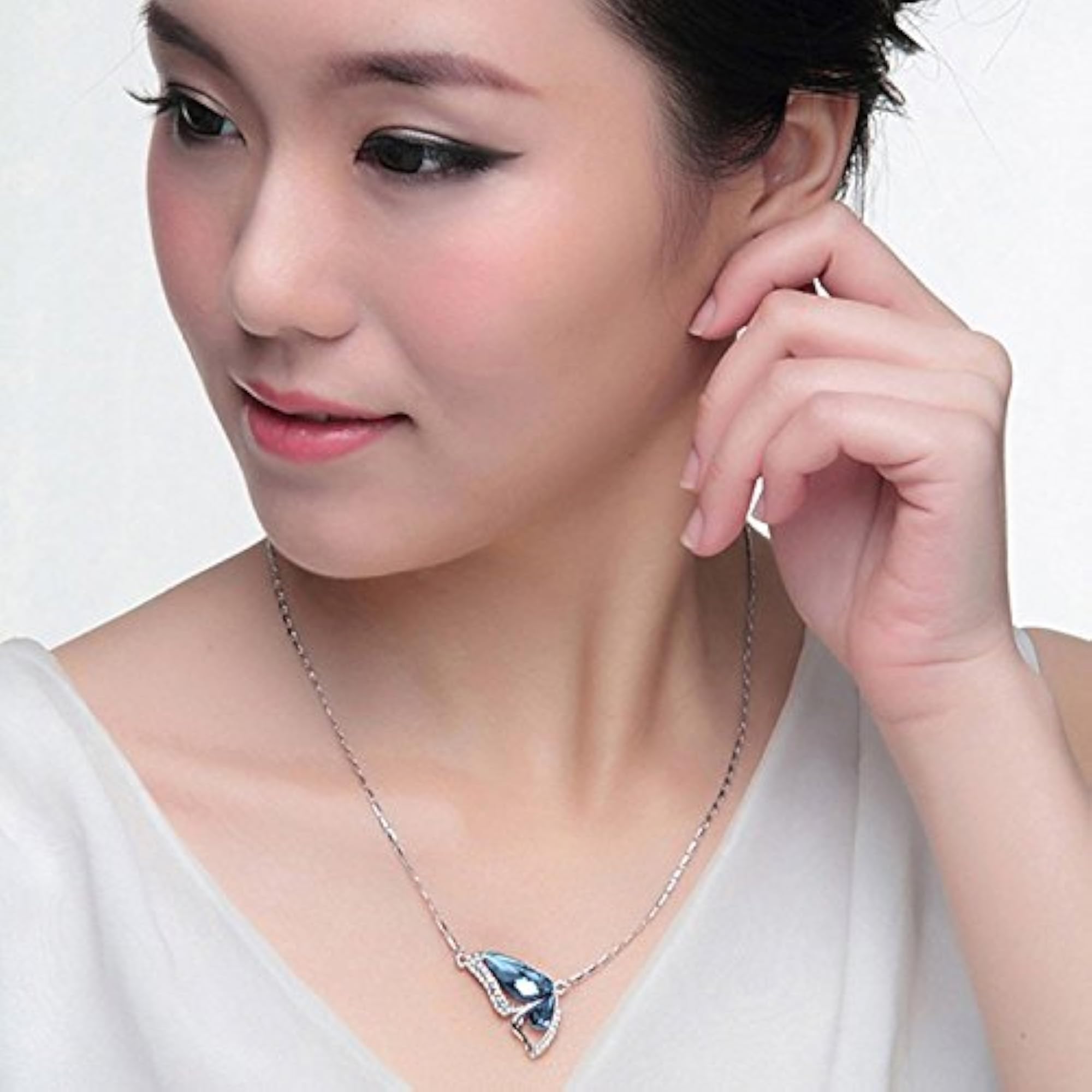 Women's Platinum Plated Crystal Butterfly Pendant Necklace