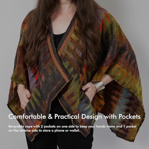 In Style 100% Australian Superfine Merino Wool Handmade Reversible Open Front Cape Ruana With Pockets3