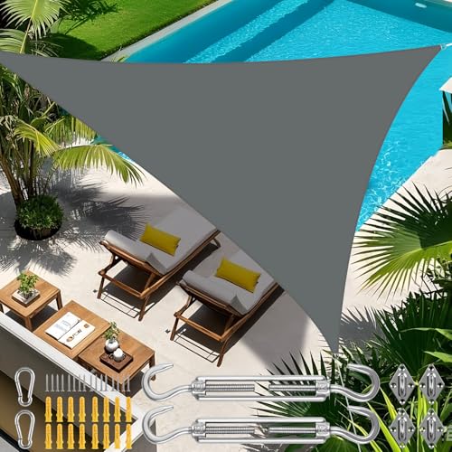 Sonnensegel inkl 24er Befestigung Kit,3x3x3m Wasserdichter Sonnenschutz Dreieck Sonnenschirm Außenüberdachung Garten Patio Pool Shades Segel Markise Camping Schatten (Grau)