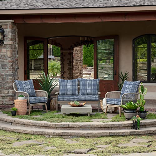 Image of Arden Outdoor Deep Seat Cushion Set (4-Pack), 24 in x 24 in, Weather-Proof, Rain-Proof, Fade Resistant Patio Cushion for Chair, Sofa, and Couch Blue Shibori Stripe
