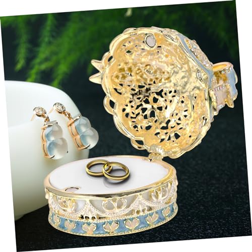 Boîte à bague émaillée et coffret à bijoux rétro en métal doré