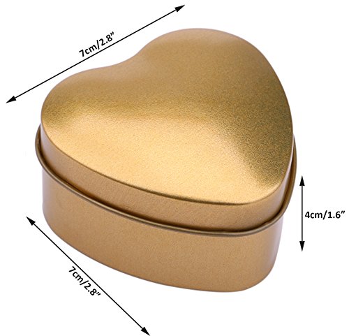 DriewWedding Set of 5 Wedding Bridal Favor Tinplate Iron Gift Candy Boxes Case Tin Containers with Lid, Heart Shape Wrap Boxs Party Table Decor Kit Treat Box Chocolate Candy Wrappers (Gold) - Thumbnail 2