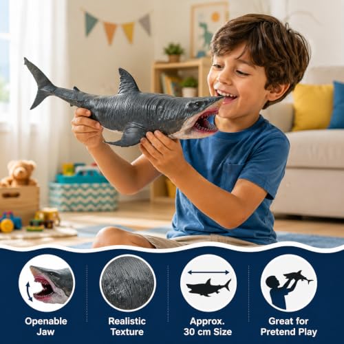 Image of Megalodon Toy Action Figure, Realistic Megalodon Shark Toys for Kids, 30 CM Megaladon Toy for Play and Display, Jurassic Rebirth Dino Toys for Boys & Girls (Megalodon)