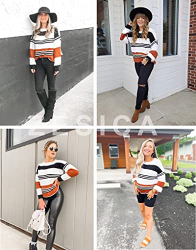 ZESICA Women's Fall Long Sleeve Crew Neck Striped Color Block Casual Loose Knitted Pullover Sweater Tops4