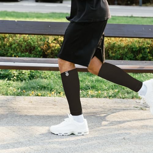 Image of KUE Compression calf sleeves for men and women | Running, Sports Activity | Improved Blood Circulation, Swelling, Calf Support in Muscle Fatigue & Recovery (Black- S /M)