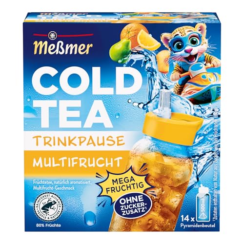 Meßmer Cold Tea Trinkpause Multifrucht | Früchtetee natürlich aromatisiert Multifrucht-Geschmack | für kalten Aufguss | 14 Pyramidenbeutel