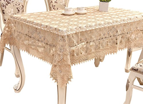 Adasmile A & S Unique Beige Tablecloth Embroidered Floral Lace Fabric Customer Order Suqare Table Cover For Party,Wedding,50 Inch #TOP23