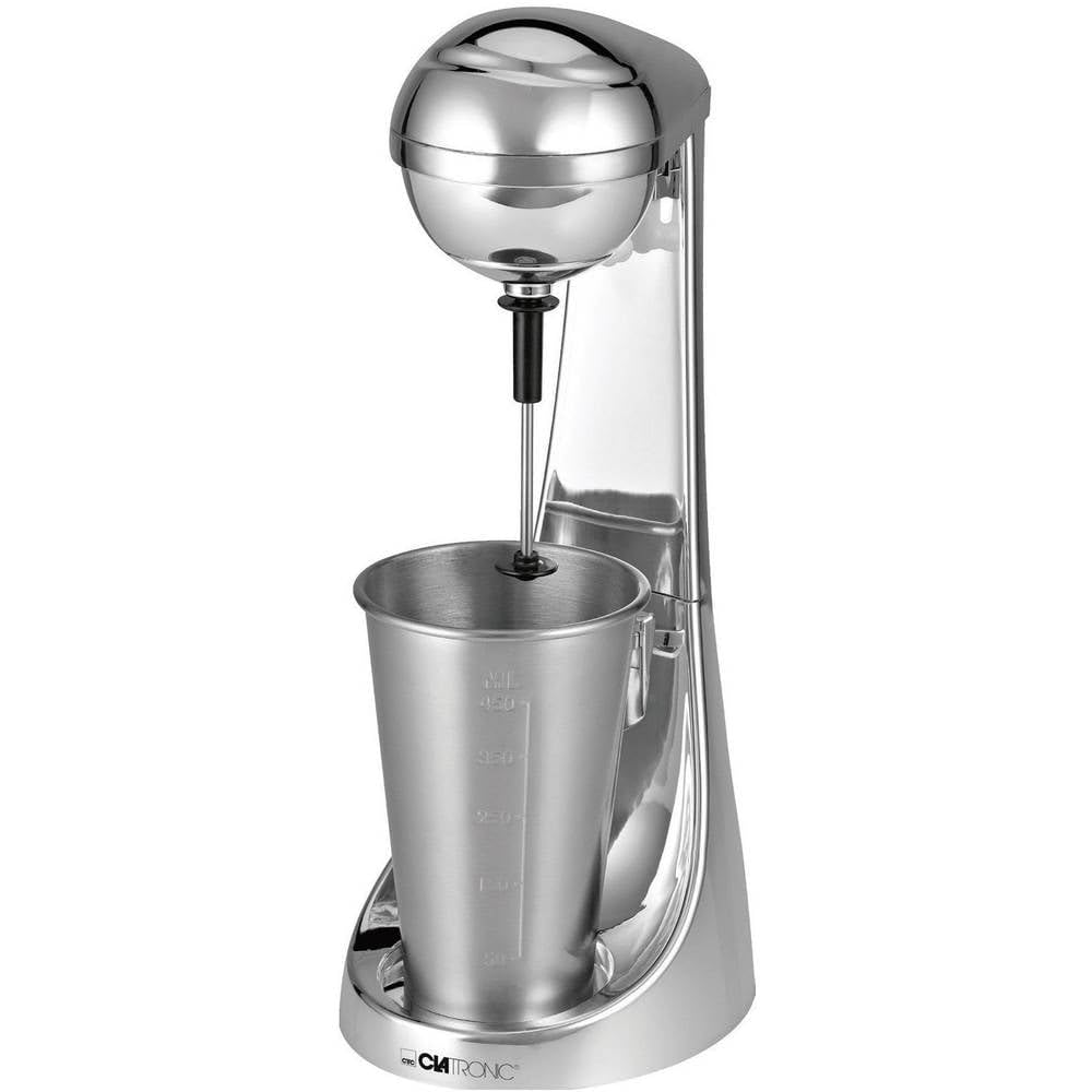 Clatronic® Batidora de bar y espumador de leche en uno, preparador de batidos con recipiente de acero inoxidable de 650 ml y práctico portavasos, batidora con 2 velocidades, 65 W, cromo, BM 3472